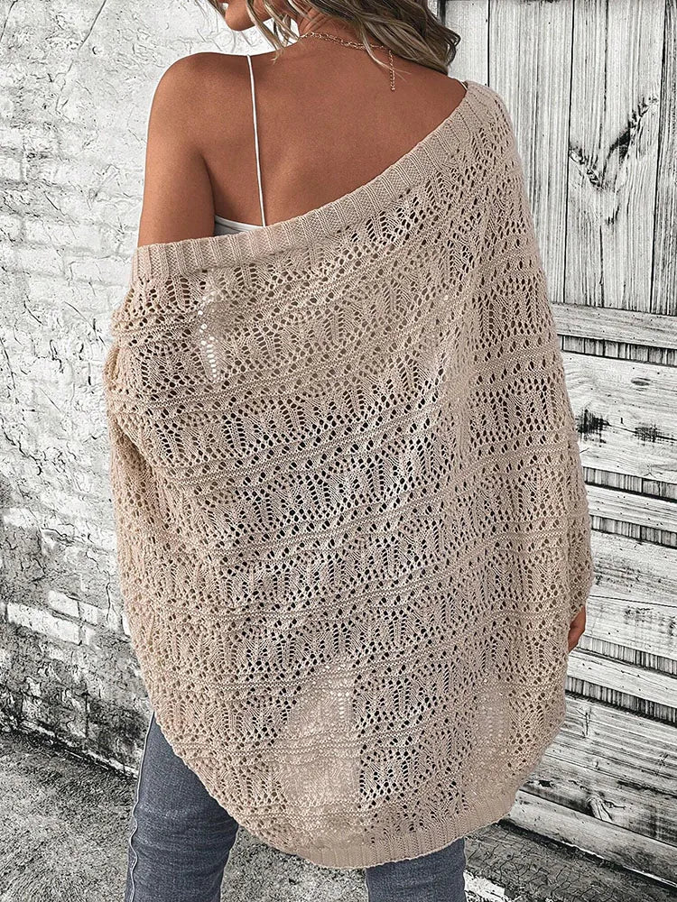 Polyester 100.00% Solid Color Camisole Knit Cardigan Elegant Front Open Bat Wing Sleeve Loose Cardigan for Women