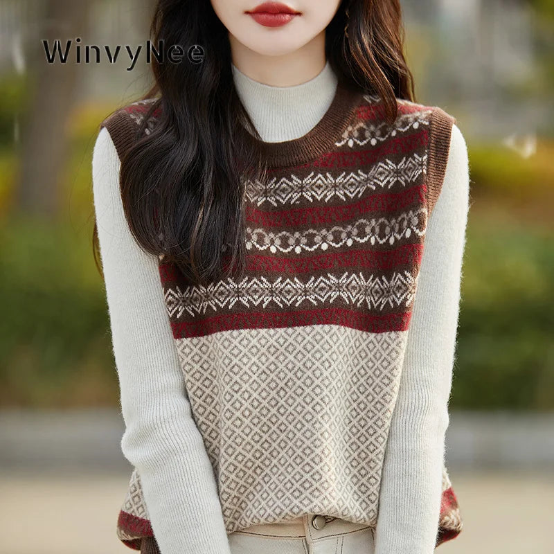 WinvyNee Women's Chinese Style Pure Fine Wool Vest Slim Warm Sleeveless Waistcoat Daily Elegant Autumn Winter Outer ZC1497010