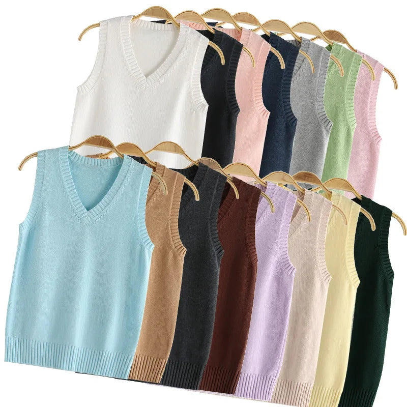 New Sweater Candy Vest Women Knit Top Fashion Female Autumn Spring Solid Young Girl Clothes Knitwear Cardigan Sleeveless XS-3XL