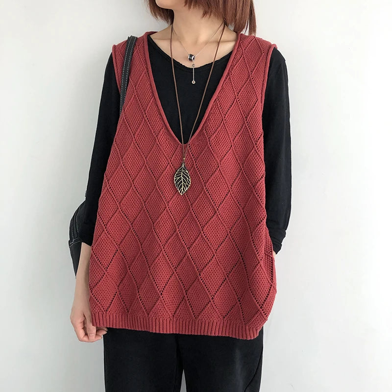 WinvyNee Women Clothing Cotton Vest Oversized Loose Big V Neck Casual Outerwears Tops Knitted Casual Sweater Autumn C1002011